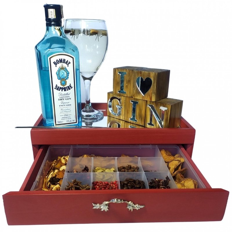 Caixa De Gin Espelhada Com Especiarias Em Madeira Rustica Kit Gin Rustico  Especiarias Gin