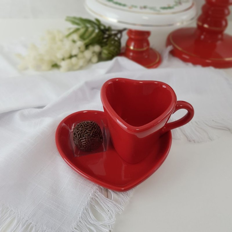 388 kit conjunto mini prato e xicara de ceramica coracao vermelho silveira casa cafe mel