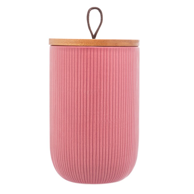 2666 pote ceramica com tampa bambu rosa 15cm lyor casa cafe mel